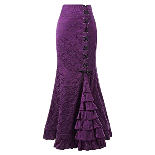 Faldas de trompeta para mujer Steampunk Falda de cola de pescado, Púrpura, XXL