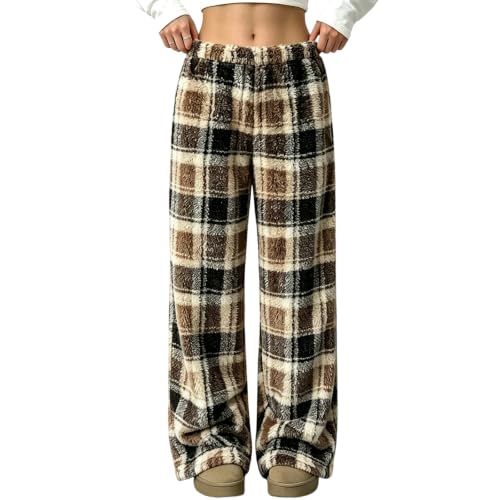 Womens Fuzzy Pajama Pants Elastic Waist Wide Leg Winter Warm Leopard Pants - image 1