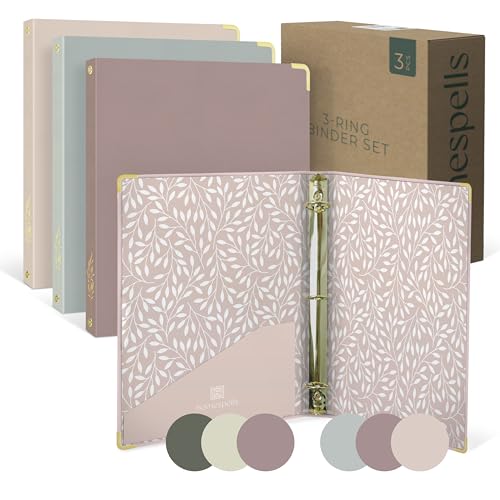 3 Ring Binder 1-Inch Rings 3-Pack of Cute Binders with Pockets Gold-Foil & Metal Corners 1 Inch Binders 3 Ring Cute for School Office & Work 1 Pastel Three-Ring Binder One Inch