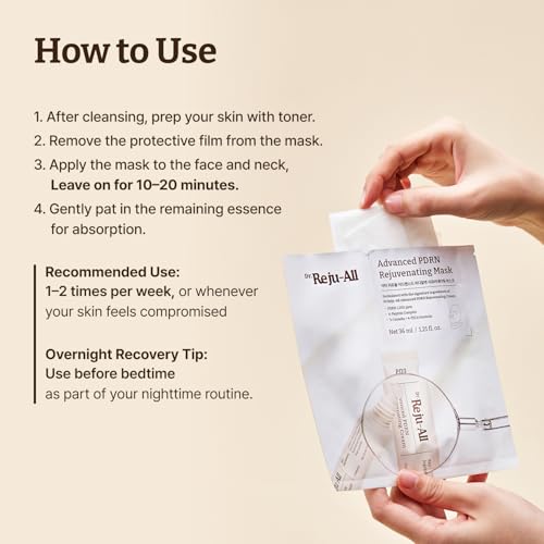 Image of Dr.Reju-All Advanced PDRN Rejuvenating Mask | Face & Neck Korean Sheet Mask with 1,200 ppm PDRN, Collagen & Copper Peptides | Hydrating & Soothing Skin Repair Facial Mask (1 Sheet)