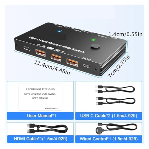 Sélecteur multiport KVM USB-C 4K 1080P pour double écran d'ordinateur