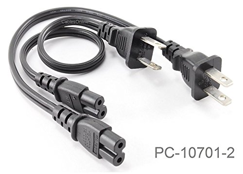 CablesOnline, 2-Pack 1ft 2-Prong Figure-8 Replacement Non-Polarized Computer Power Cord Cable, PC-10701-2