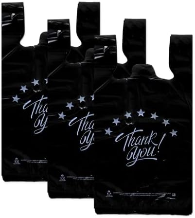 YoYoRain Black Thank you T shirt bag, Grocery shopping bag Reusable and Disposable Supermarket Bag 11''x6''x21'' 200PCS