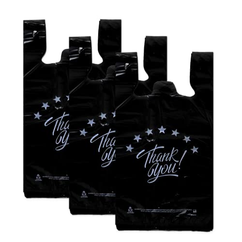 Yoyorain Black Thank You T Shirt Bag, Grocery Shopping Bag Reusable And Disposable Supermarket Bag 11''X6''X21'' 200Pcs #TOP19