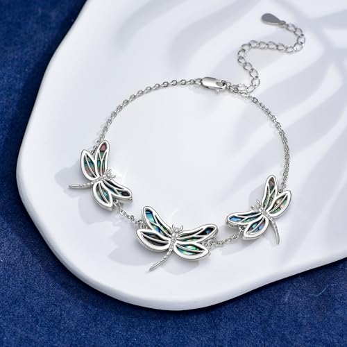 Dragonfly Abalone Bracelet 925 Sterling Silver, Adjustable Bohemian Bracelets, Genuine Abalone Shell Jewelry Birthday Gift for Her4
