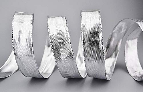 finemark 20 m x 25 mm Decorative Ribbon Glossy Silver Metallic Ribbon with Wire Shiny Gift Ribbon Christmas Wire Edge Ribbon - Image 2