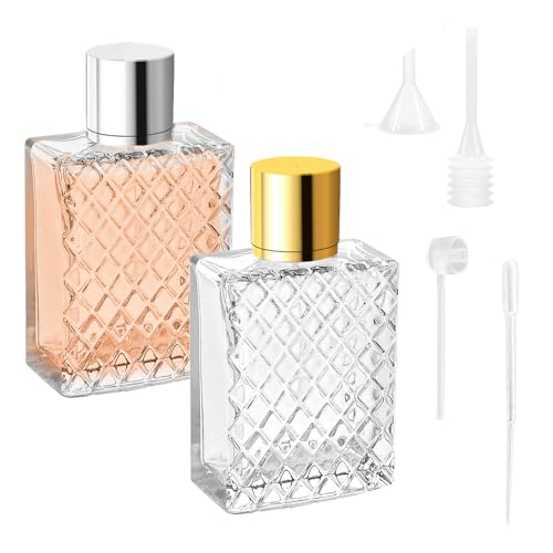 TANCUDER Perfume Atomiser, 2 Pack 100ml Empty Glass Perfume Spray Bottles Refillable Travel Perfume Atomiser Bottles Portable Clear Perfume Atomizer Fine Mist Cosmetic Container for Travel - 2 Colors