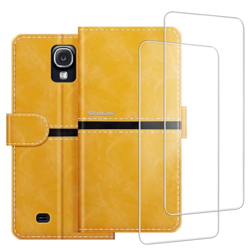 ESACMOT Funda para Samsung Galaxy S4 i9500 (5 pulgadas), protector de pantalla de cristal, cierre magnético, de piel, 2 unidades, color dorado