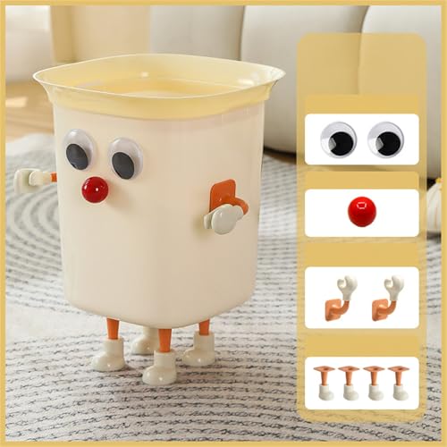 Caneca de basura divertida ojos grandes con pies crema amarillo miniatura 6