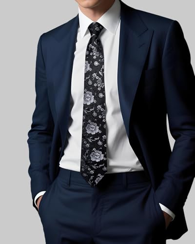 Image of DiBanGu Mens Zipper Ties Silk Adjustable Necktie Pocket Square | Paisley /Striped Pattern,Pre-tied Gift Tie Sets,Jacquard Woven,Pocket Square Cufflinks,Great for Formal & Business Wedding