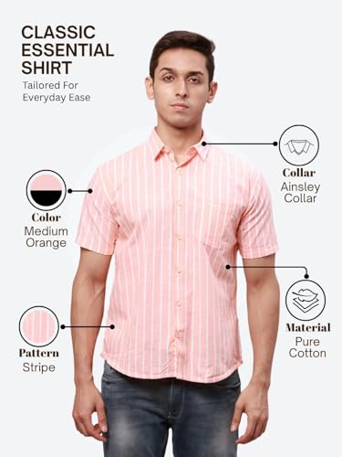 Image of Park Avenue Men's Pure Cotton Chambray Pattern Slim Fit Ainsley Collar Half Sleeve Casual Shirt