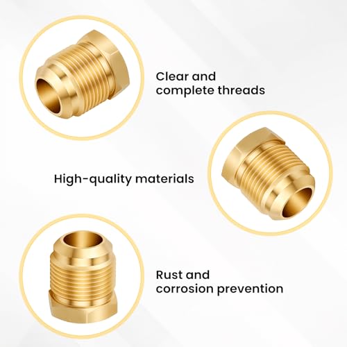 6 Pcs Brass Flare Plug, SAE 45 Degree Flare Tube Fitting Seal Plugs, 1/4" 5/16" 3/8" 1/2" 5/8" 3/4" Tube OD by Hidaily - Image 4