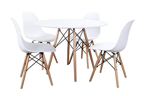 Noorsk Design Conjunto de Mesa Redonda y sillas para Comedor o Cocina (Sillas Blancas)