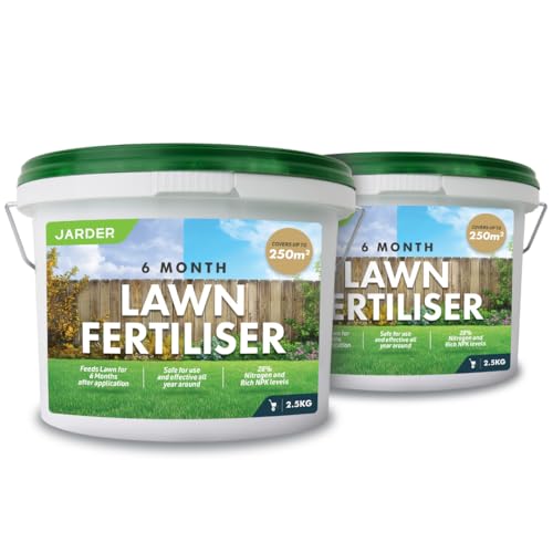 Jarder 6 Month NPK Lawn Fertiliser 5kg - Effects Last 6 Months - Can be Applied Any Time in the Year - 28% Rich Nitrogen Content - 200m2 Coverage