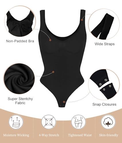 Image of SHAPERX Bodysuit for Women Tummy Control Shapewear Scoop Neck Seamless Thong Body Shaper Tank Top