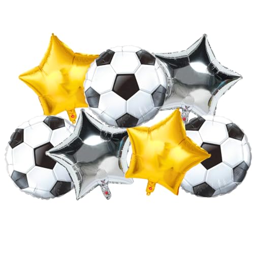 Image of Party Decorz Football Foil Balloon Set of 7pcs | Sports Balloon Party Pack | Football Theme Decoration Balloon Set(3 Football Foil Balloons + 2 Golden Star Balloons+ 2 Silver Star Balloons)