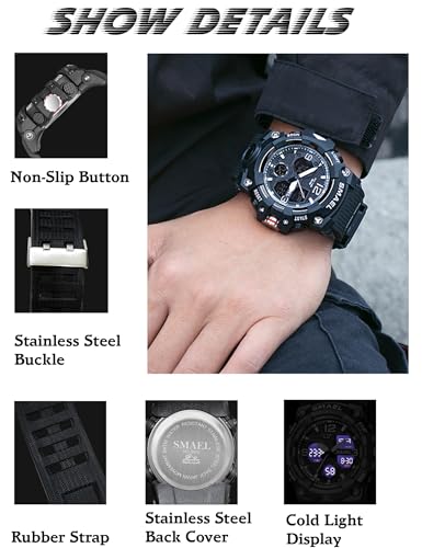 Gosasa Men's Large Face Outdoor Sports Watches Military S-Shock Watch Waterproof, Backlight, Alarm, Stopwatch Features - Rugged Wristwatch for Training, Hiking, and Adventure