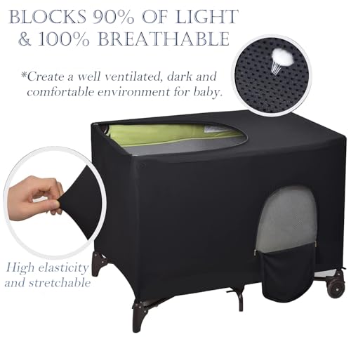 Image of Crib Blackout Cover for Pack and Play,Breathable Blackout Tent for Travel Crib,Portable Stretchy Baby Blackout Tent for Indoor Outdoor Travel