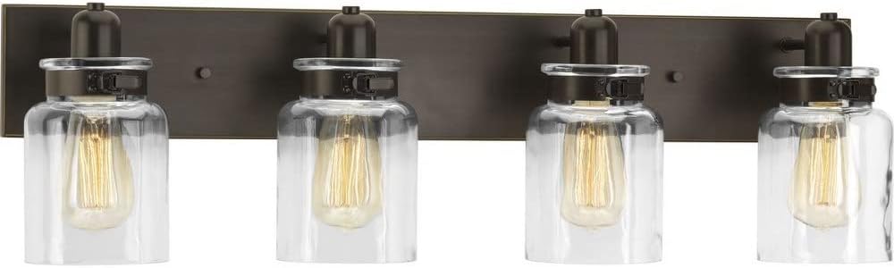 P300048-020 Calhoun Collection Clear Glass Farmhouse Bath Vanity Light, 4-Light, Antique Bronze