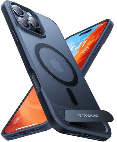 TORRAS for iPhone 16 Pro Max Case [Durable Titanium Stand] [25W Wireless Charging] [TOP 19N Magnetic] [12FT Drop Protection] for iPhone 16 Pro Max Cover - Midnight Black
