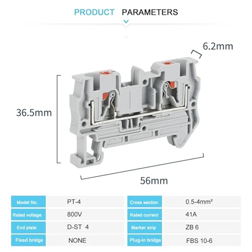Conexión eléctrica a presión PT4 para carril Din, terminales sin tornillos de 4mm² 3