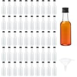 Cobenga 50 Pack Mini Plastikflaschen mit Deckel, 50ml Leere Shot-Typ, Wiederverwendbare Kleine Ingwer Nachfüllbar (1 Trichter enthalten), Miniatur-Alkoholflaschen für Spirituosenproben oder