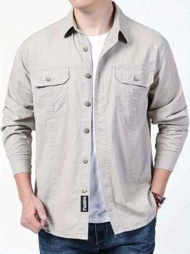Image of FABRIPPLE Men's Cargo Jacket Shirt | 100% Cotton | 6 Pocket Utility Overshirt | Casual & Outdoor Wear | Breathable & Lightweight Fabric