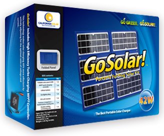 GoSolar- 42W Portable Folding Solar Charger Kit - Charge Laptops, Phones & Batteries - Includes Li-Ion Battery, Jumper Cables, DC Inverter and 42 Watt Folding Panel - By California Solar Accessories