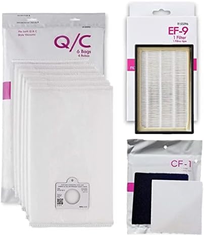 Kenmore Compatible Bag + Filter Kit for Elite Canister Vacuum Cleaner 21814 81714 BC7005 . 6 Type Q / C 53292 HEPA Bags, 1 CF1 81002 Motor Chamber Filter, 1 EF9 53296 HEPA Exhaust Filter