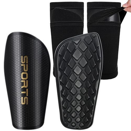 Protege Tibia Foot pour Homme et Enfant avec Embouts avec Poche optimisée - Protège-Tibias Football à insérer (Noir, M (140-160 cm)