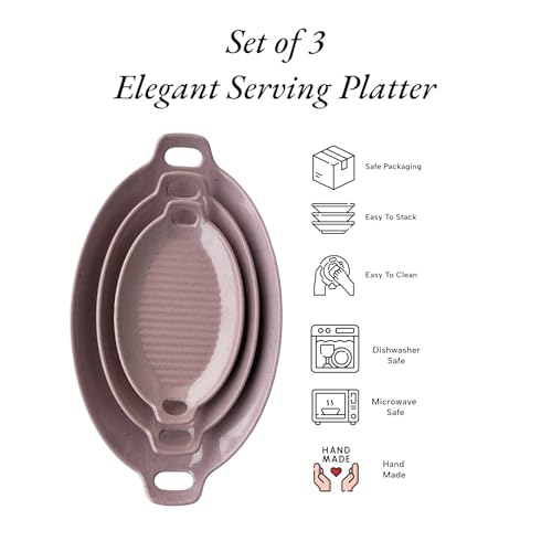 Image of Serving Platter | Melamine Snack Platter | Multi-Purpose Kitchen Serving Platter | Versatile Chip and Dip Tray for Snacks, Starters & Desserts | Lightweight & Dishwasher Safe | Set of 3 (PINK)