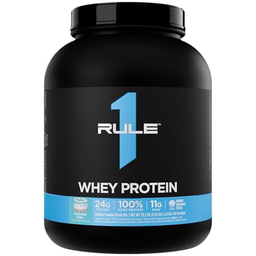 Rule 1 Whey Protein  24g Fast-Acting Protein from All-Whey Sources with Naturally Occurring EAAs & BCAAs for Workout Recovery or Anytime Use (5 Pounds*, Birthday Cake)