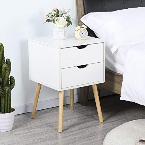 Yaheetech Mesitas de Noche Mesillas de Noche con 2 Cajones 40x40x61 cm Mesa Auxiliar de Madera para Dormitorio Salón Cama Oficina Estilo Moderno Blanco - imagen 9