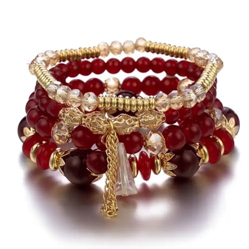 Image of ROYAL NEEDS Fashionable Beaded Multilayer Bracelets for girls and women's. Multicolor flexible crystal Bohemian Stackable Bracelets for women's
