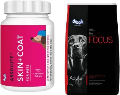 Drools Drools Focus Adult Super Premium Dog Food, 4kg and Drools Absolute Calcium Tablet- Dog Supplement, 110 Pieces Chicken 3 kg (2x1.5 kg) Wet Adult Dog Food (B0CKH78F9N) Amazon Price History, Amazon Price Tracker