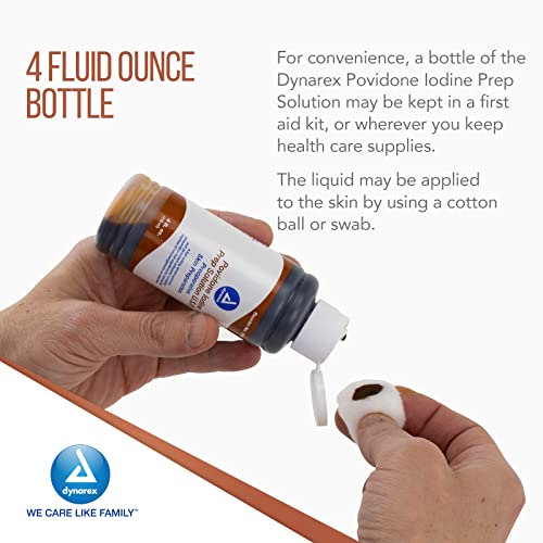Image of Dynarex Povidone-Iodine Prep Solution, Antiseptic Solution for Skin and Mucosa, Ideal for Surgical Site Preparation, Contains Povidone Iodine 10%,1 Case of 48 4 fl. oz. Povidone-Iodine Bottles