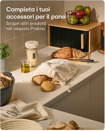 Praknu Set Di 2 Sacchetti Per Pane Riutilizzabili – Sacchetto Di Lino 30X40 Cm – Salvafreschezza Senza Plastica – Tecido Spesso Per Panificati E Brioches - 6