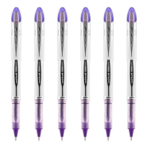 uniball Vision Elite Rollerball Pen, Bold Point (0.8mm), Violet Ink, 6 Pens