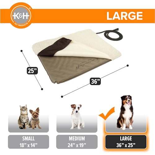 K&H Pet Products Cama para animais de estimação aquecida para ambientes externos, grande, 63 x 91 cm
