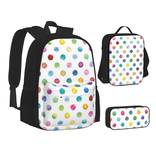 Sac à dos d'école 3 en 1 à pois bleus avec sac à déjeuner et trousse