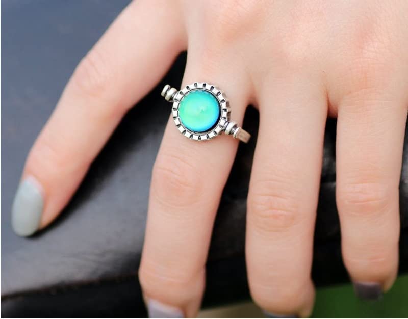 LOKILOKI 2 Uds Anillos De Estado De Ánimo Que Cambian De Color Chapados En Plata Antigua Que Cambian La Temperatura del Color Conjunto De Anillos De Sensación De Emoción para Mujeres/Hombres