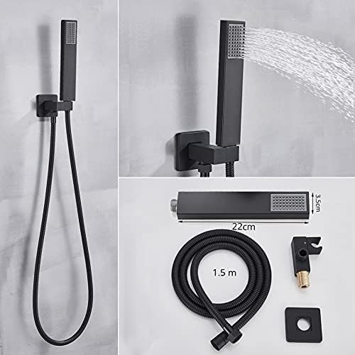 Rubinetto per doccia termostatico nero opaco per bagno Soffione doccia a pioggia Rubinetto per vasca da bagno a soffitto Miscelatore per vasca da bagno Set doccia a parete, soffitto 16 pollici, 3
