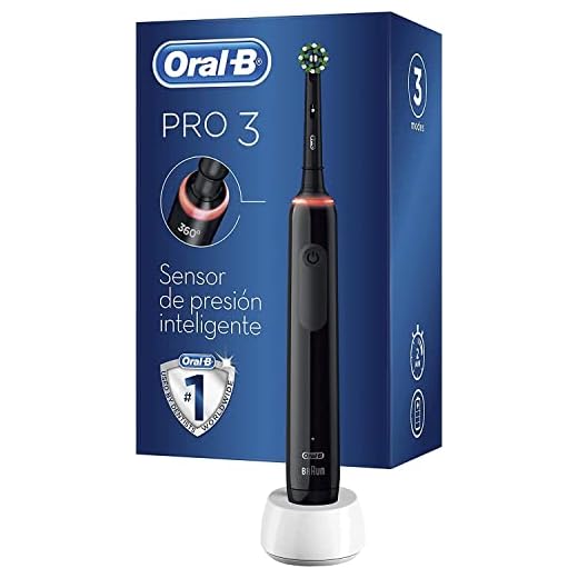 Oral-B PRO 3 Cepillo de Dientes Eléctrico con Mango Recargable y Sensor de Presión, Tecnología Braun y 1 Cabezal de Recambio, 3000 - Negro