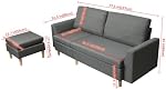 HOMA Fabric Sectional Sofa, L-Shape 3seat Sofa with Ottoman, Small Couch in Linen Fabric with Reversible Chaise, Apartment Couch for Small Space (Grey, 3seat+Ottoman)