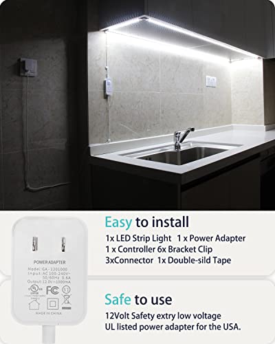 Image of DGD Motion Sensor Led Light Strip - with UL FCC Plug Adapter, Multi-Functional Controller, Dimmer and Timer, Under Cabinet Lights for Kitchen Stair Showcase Bedroom Corridor Counter 16.4ft ColdWhite.