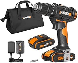 WORX 18V(20V) Cordless Impact Drill Kit, Hammer Drill, PowerShare, Max 50N.m, (incl. 2x2.0Ah Batteries), 2-Speed Gear, 13mm Keyless Chuck, WX370.1, Black