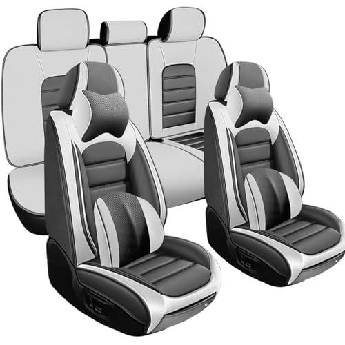 Image of Nappa Leather Seat Covers for Subaru Outback 2006-2024,Luxury Car Seat Covers Full Set,Waterproof Seat Protectors Auto Seat Covers,Breathable Nonslip Interior Cover Seats for Cars(White and Gray)