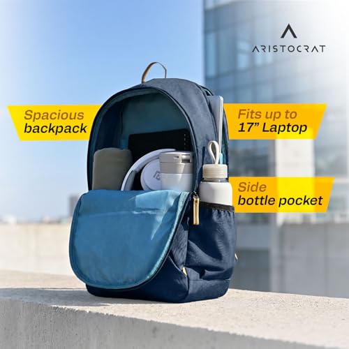 Image of Aristocrat Lava 17 Inch Compatible Laptop Backpack 25L | Premium Durable Fabric | 2 Compartments with Side Bottle Pocket | Padded Backpanel | Office & Travel Backpack for Men & Women