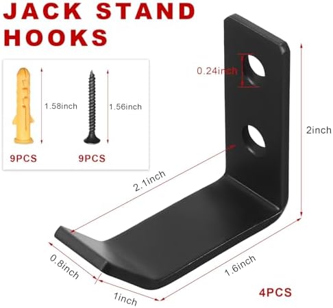 Gdnecad 4 PCS Jack Stands Wall Mount Organizer, Heavy Duty Metal Jack Stand Wall Storage Rack with Anchors Screws, Space-Saving Garage Hooks for 2 & 3 & 4 & 5 & 6 Ton Jacks