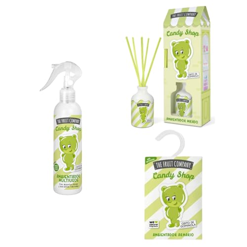 Pack de Ambientadores The Fruit Company Osito de Gominola Incluye Spray de 200 ml, Mikado de 40 ml y Ambientador para Armario Fragancia Dulce y Duradera para Perfumar tu Hogar y Ropa con un Aroma